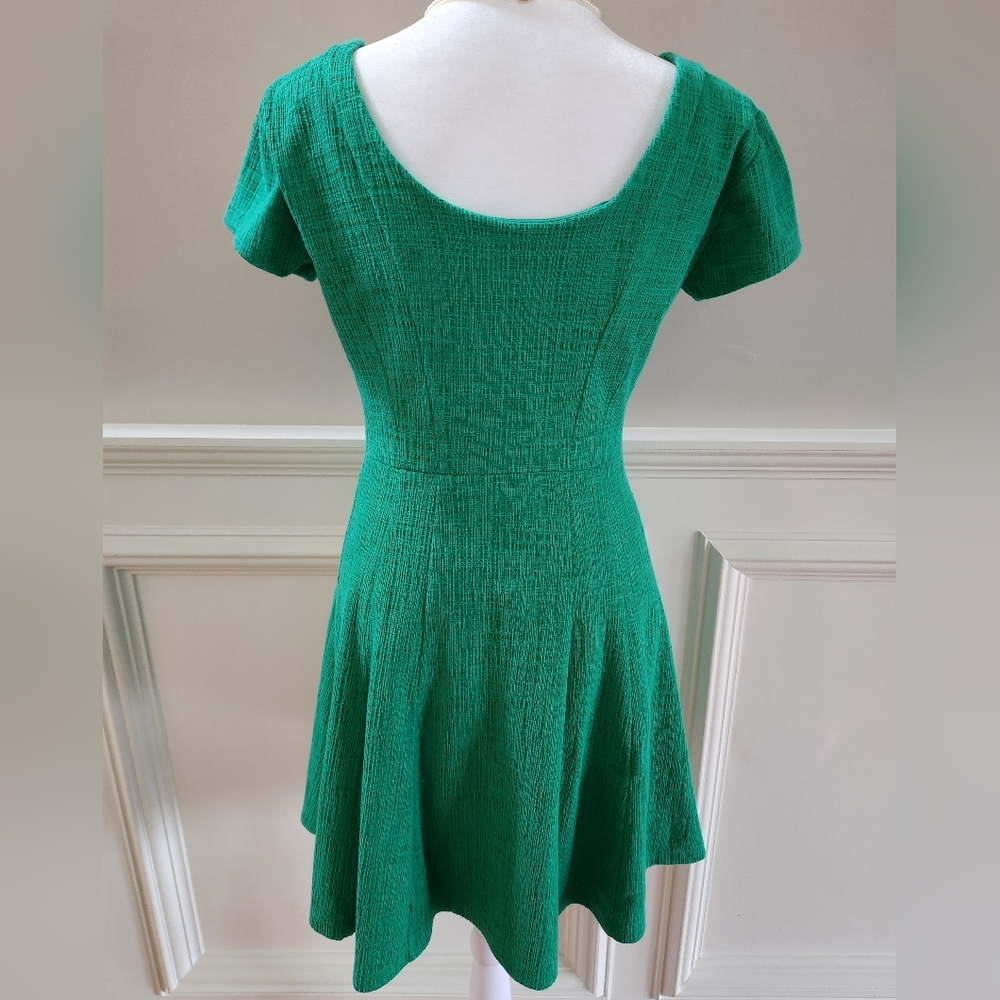 Anthropologie Green Textured Fit And Flare Mini Dress - Picture 3 of 7